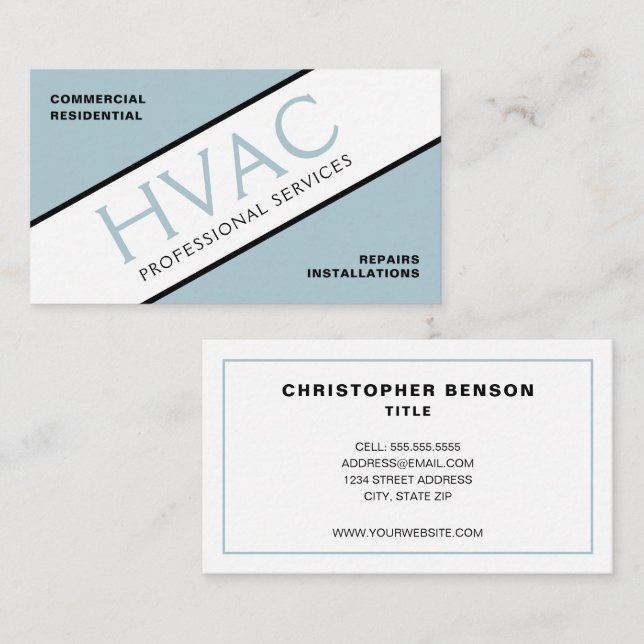 Dusty Blue Heating & Cooling HVAC Business Card (Front/Back)