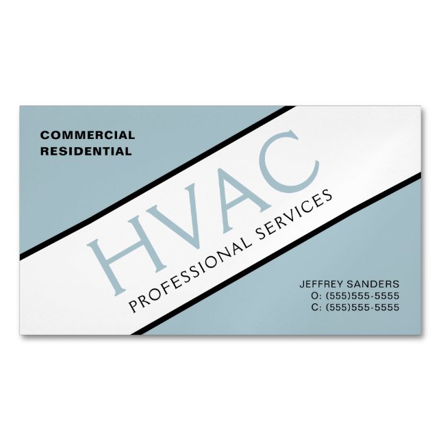 Dusty Blue Heating & Cooling HVAC Magnetic Business Card (Front)