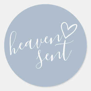 Dusty Blue Heaven Sent Baby Shower Classic Round Sticker