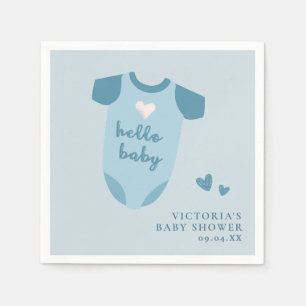 Dusty Blue Hello Baby Boy Script Baby Shower  Napkin