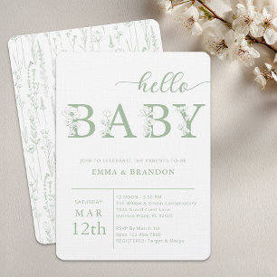 Dusty Blue Hello Baby Wildflower Invitation