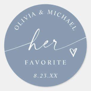 Dusty Blue Her Favourite Script Wedding Treat Bag Classic Round Sticker