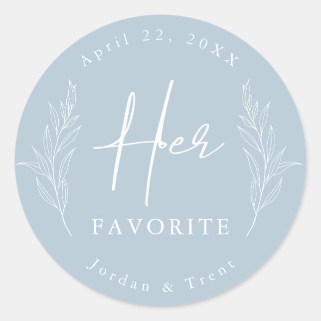 Dusty Blue Her Favourite Wedding Favour Sticker (Front)