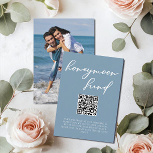 Dusty Blue Honeymoon Fund with Couple Photo Enclosure Card
