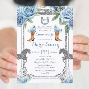 Dusty Blue Horse Charra Mis XV Anos Birthday Invitation