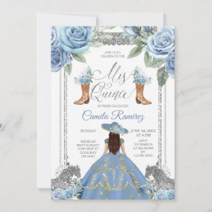 Dusty Blue Horse & Western Boots Sweet 16th Invitation