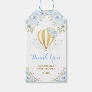 Dusty Blue Hot Air Balloon Floral Baby Shower Gift Tags