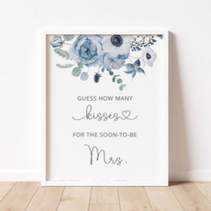 Dusty blue how many kisses bridal shower poster