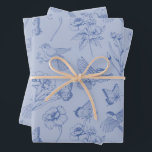 Dusty Blue Hummingbird & Butterfly Floral Wrapping Paper Sheet<br><div class="desc">Hummingbird & Butterfly Floral Toile Blue Wrapping Wrapping Paper Sheet Set of 3</div>