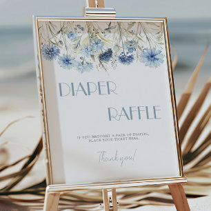 DUSTY Blue Hydrangea Baby Shower Diaper Raffle Poster