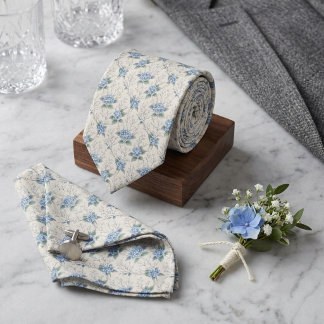 Dusty Blue Hydrangea Botanical Floral Tie