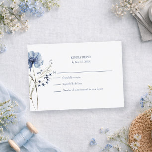 Dusty Blue Hydrangea Botanical Wedding RSVP Card