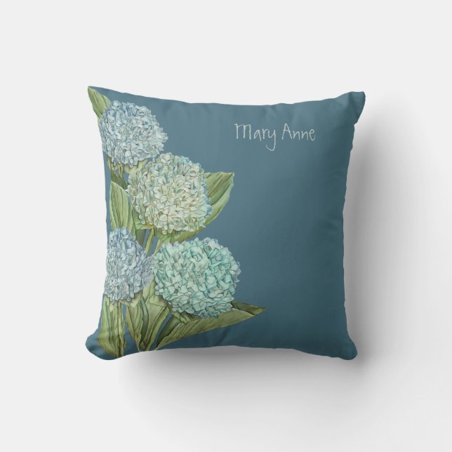 Dusty Blue Hydrangea Bouquet Cushion (Front)