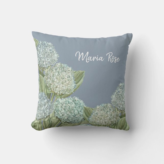 Dusty Blue Hydrangea Bouquet Cushion (Front)