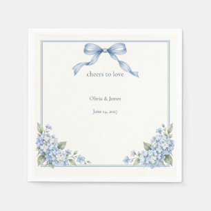 Dusty Blue Hydrangea Bow Wedding Cocktail Napkin