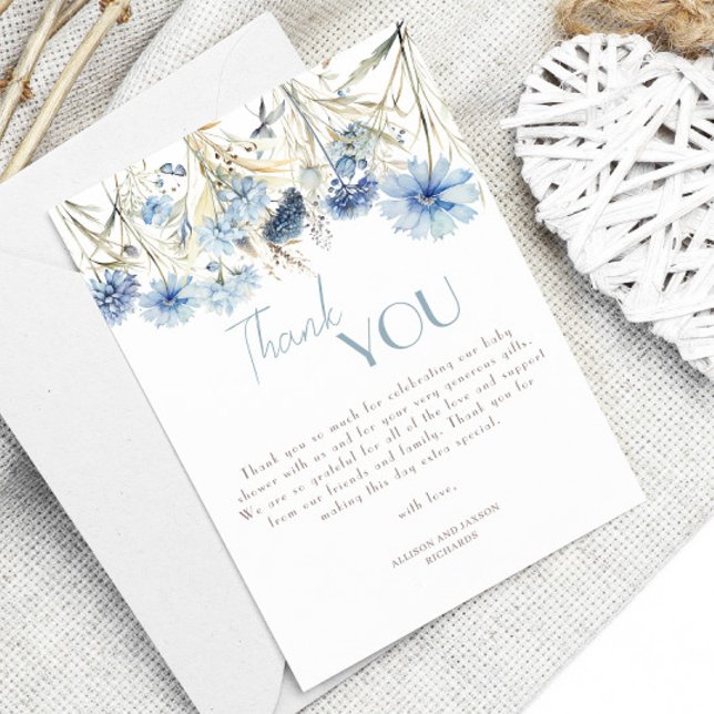 DUSTY Blue Hydrangea Elegant Baby Shower Thank You Card (Creator Uploaded)