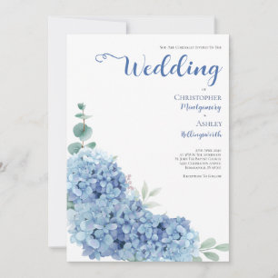 Dusty Blue Hydrangea Elegant Calligraphy Wedding Invitation