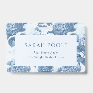 Dusty Blue Hydrangea Elegant Real Estate Agent ID Badge