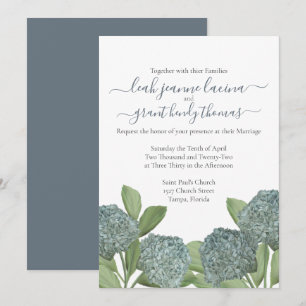 Dusty Blue Hydrangea Elegant Summer Floral Wedding Invitation