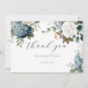 Dusty Blue Hydrangea Flora Wedding Thank You Card 