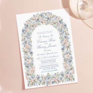 Dusty Blue Hydrangea Floral Arch Wedding Invitation
