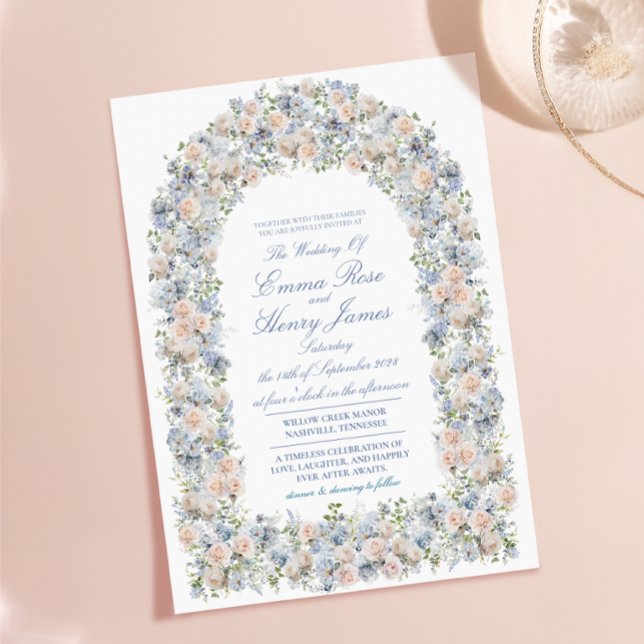 Dusty Blue Hydrangea Floral Arch Wedding Invitation (Dusty Blue Hydrangea Floral Arch Wedding Invitation)