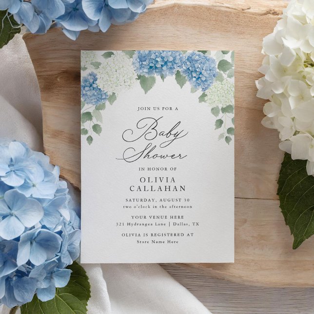 Dusty Blue Hydrangea Floral Baby Shower Invitation (Creator Uploaded)