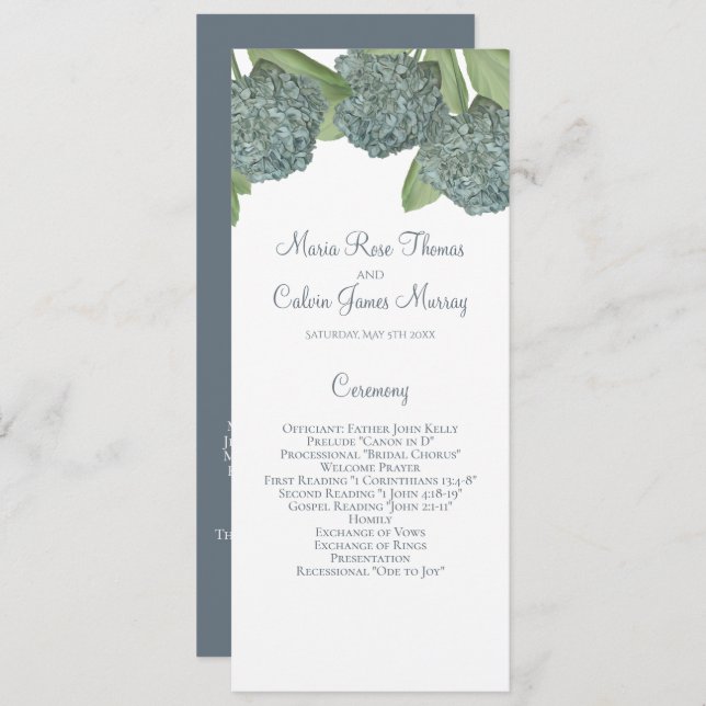 Dusty Blue Hydrangea Floral Elegant Ceremony Programme (Front/Back)