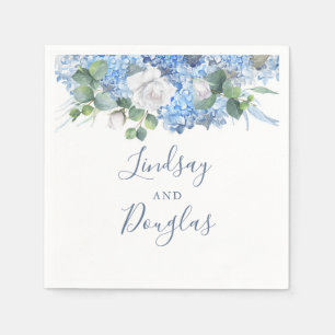 Dusty Blue Hydrangea Floral Greenery Elegant Napkin