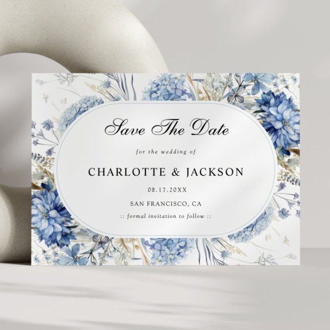 Dusty Blue Hydrangea Floral Romance Save The Date (Creator Uploaded)