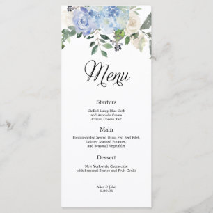 Dusty Blue Hydrangea Floral Wedding Menu