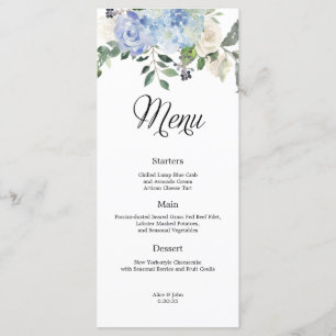 Dusty Blue Hydrangea Floral Wedding Menu