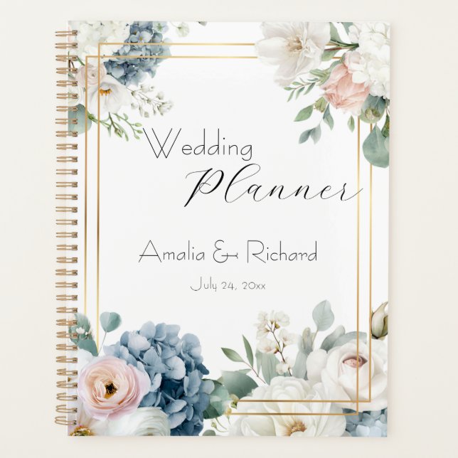Dusty Blue Hydrangea Floral Wedding Planner (Front)