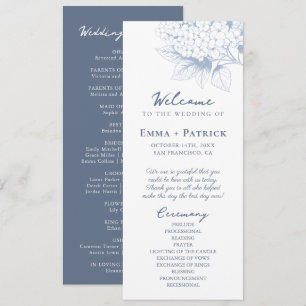 Dusty Blue Hydrangea Floral Wedding Programme