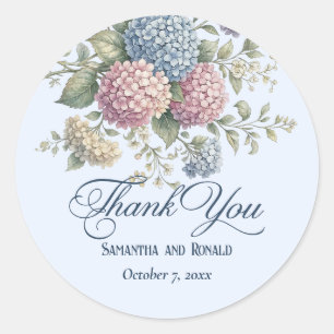 Dusty Blue Hydrangea Floral Wedding Thank You Classic Round Sticker