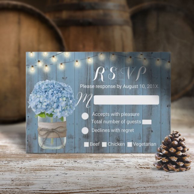 Dusty Blue Hydrangea Jar String Lights RSVP Card (Creator Uploaded)