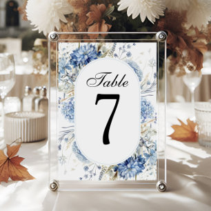 Dusty Blue Hydrangea Reception Florals Table Number