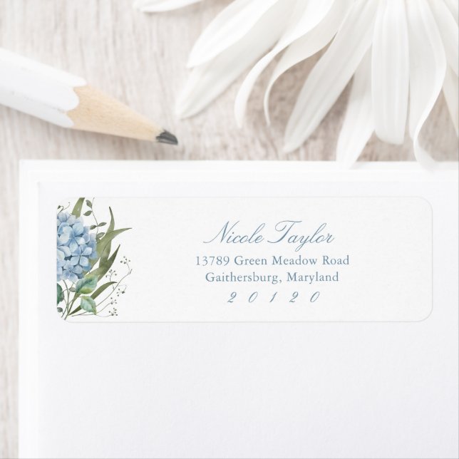 Dusty Blue Hydrangea Return Address Labels (Insitu)