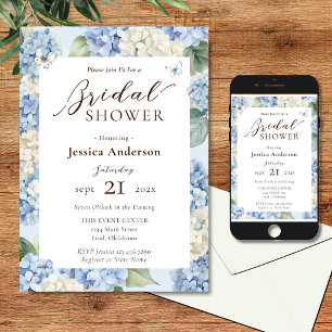 Dusty Blue Hydrangea Watercolor Bridal Shower Invitation