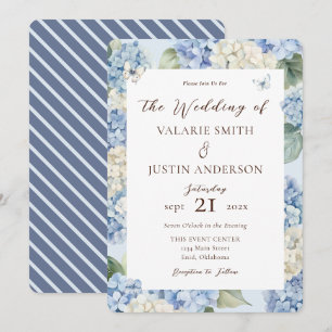 Dusty Blue Hydrangea Watercolor Floral Wedding Invitation