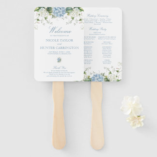 Dusty Blue Hydrangea Wedding Ceremony Program Hand Fan