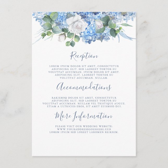 Dusty Blue Hydrangea Wedding Details Information Enclosure Card (Front)