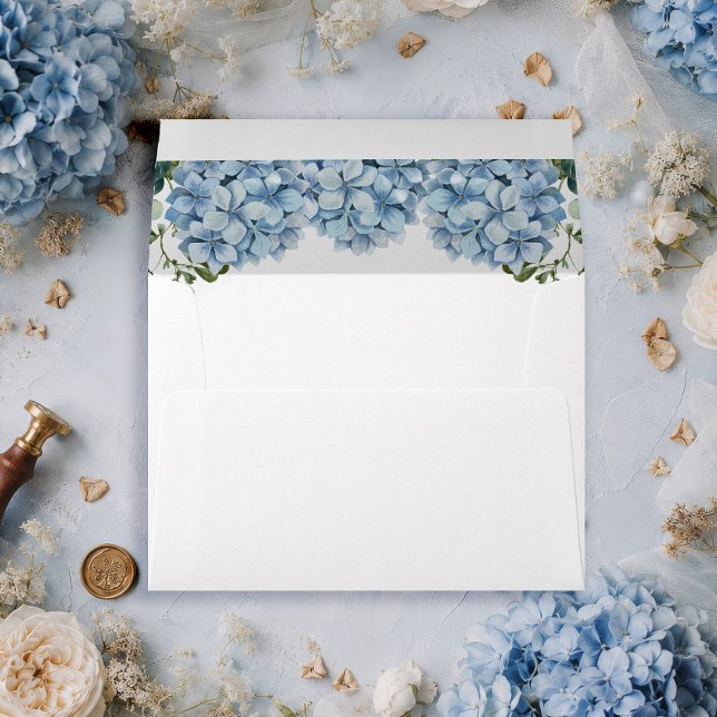 Dusty Blue Hydrangea Wedding Invite Envelope Liner (Creator Uploaded)