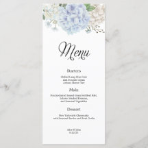 Dusty Blue Hydrangea Wedding Menu