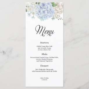 Dusty Blue Hydrangea Wedding Menu