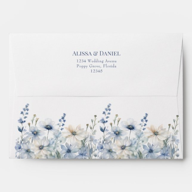 Dusty Blue Hydrangea Wildflower Wedding Envelope (Back (Top Flap))