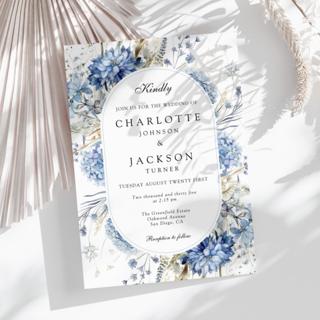 Dusty Blue Hydrangea Wildflower Wedding Invitation (Creator Uploaded)