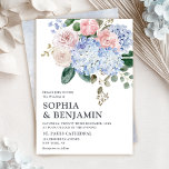 Dusty blue hydrangeas pastel pink roses wedding invitation<br><div class="desc">Modern wedding invitation featuring light blue/ dusty blue watercolor hydrangeas with pastel pink , blush, peach , white roses, peonies, sage eucalyptus leaves, branches and foliage. Muted soft and dreamy romantic shades spring summer watercolor floral designs to match with your themed wedding. Please find more matching designs and variations from...</div>