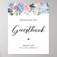 Dusty blue hydrangeas pink please sign guestbook