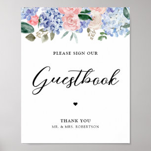 Dusty blue hydrangeas pink please sign guestbook